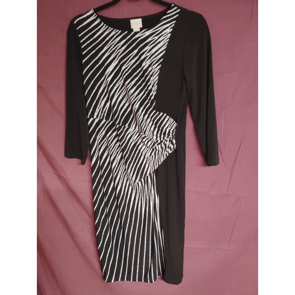 Chicos Beatrice Black/Optic White Size 0 Stretch Zebra Striped Dress Flaws